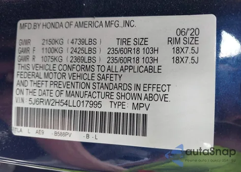 2020 Honda Cr-V Awd Ex from USA, damaged, VIN 5J6RW2H54LL017995